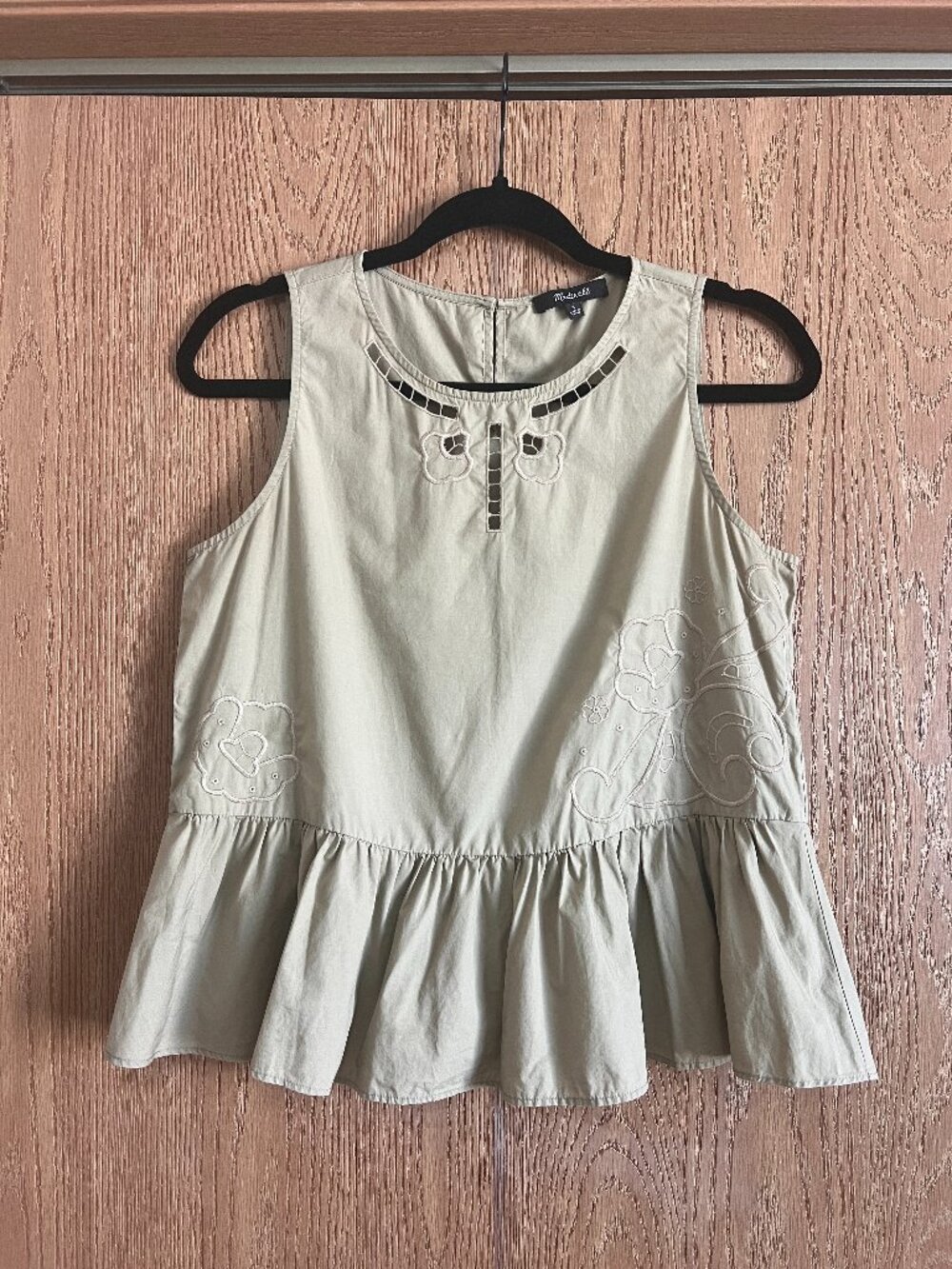 Madewell Embroidered Peplum Sage Tank Top
